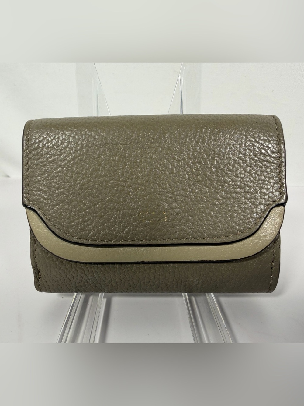 1281: Chloé Georgia Compact Trifold Wallet Taupe Gray Leather